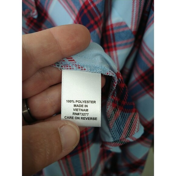 Elle Woman XL V Neck Plaid Shirt Bowtie Long Sleeve Semi Sheer Business Office - Picture 8 of 10